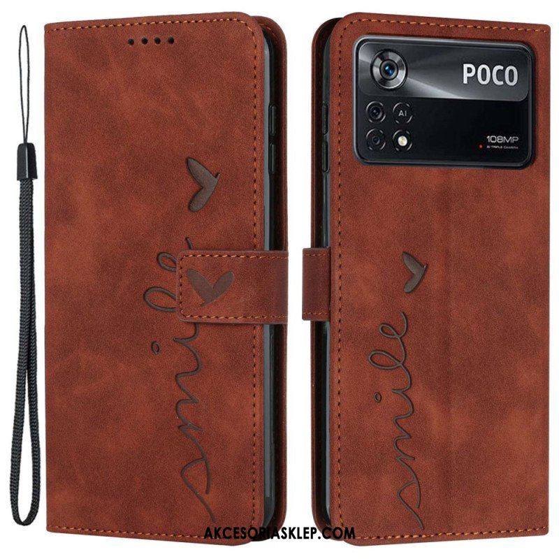 Etui Folio do Poco X4 Pro 5G z Łańcuch Pasiasty Uśmiech