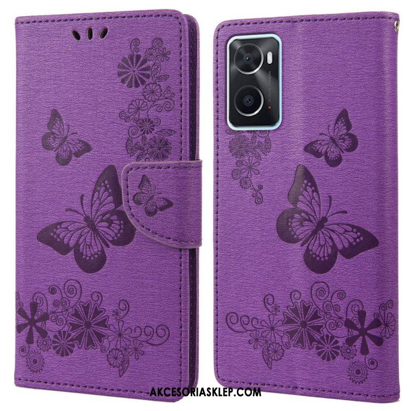 Etui Folio do Realme 9i z Łańcuch Wspaniałe Motyle Na Pasku