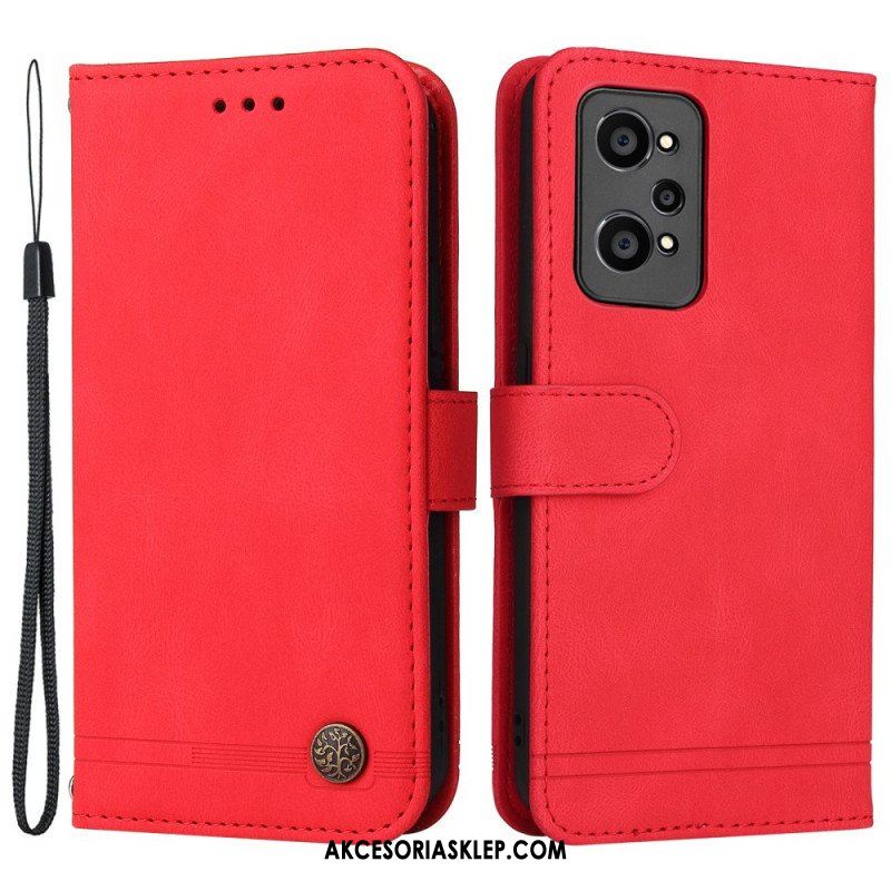 Etui Folio do Realme GT Neo 3T / Neo 2 Nit I Pasek Ze Sztucznej Skóry