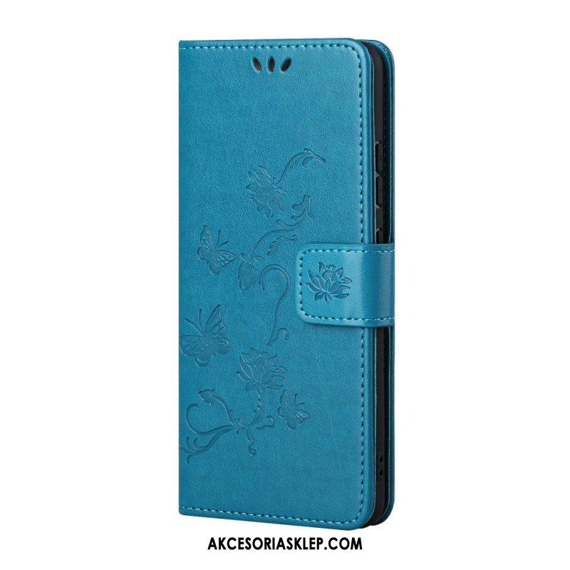 Etui Folio do Samsung Galaxy A13 5G / A04s z Łańcuch Paski Kwiaty