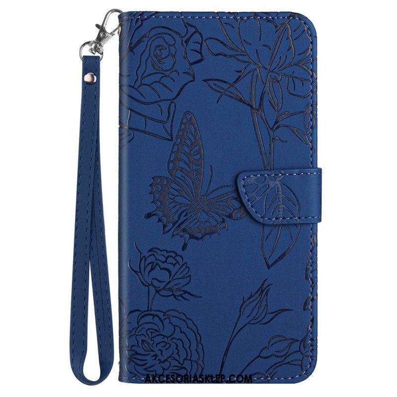 Etui Folio do Samsung Galaxy A13 Motyl Ze Smyczą