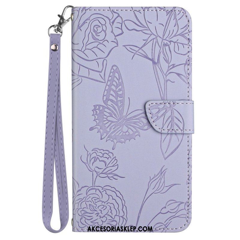 Etui Folio do Samsung Galaxy A13 Motyl Ze Smyczą