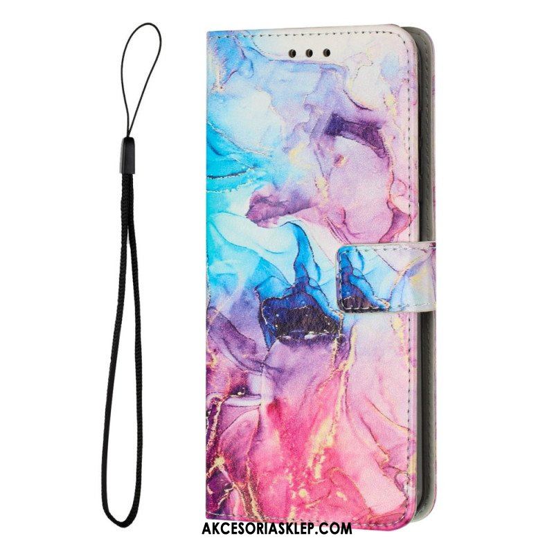 Etui Folio do Samsung Galaxy A14 / A14 5G z Łańcuch Pasek Marmuru