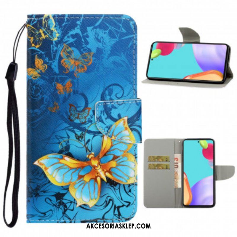 Etui Folio do Samsung Galaxy A52 4G / A52 5G / A52s 5G z Łańcuch Motyle Wariacje Paska