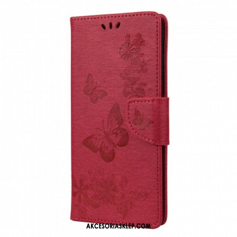 Etui Folio do Samsung Galaxy A52 4G / A52 5G / A52s 5G z Łańcuch Wspaniałe Motyle Na Pasku