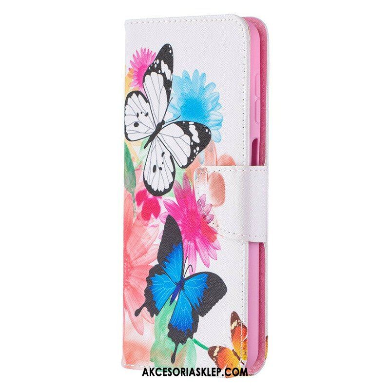 Etui Folio do Samsung Galaxy M12 / A12 Malowane Motyle I Kwiaty