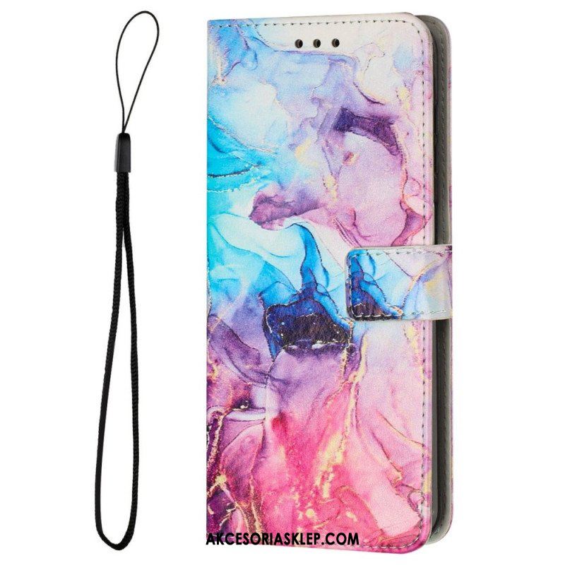 Etui Folio do Samsung Galaxy M13 Marmur Ze Smyczą