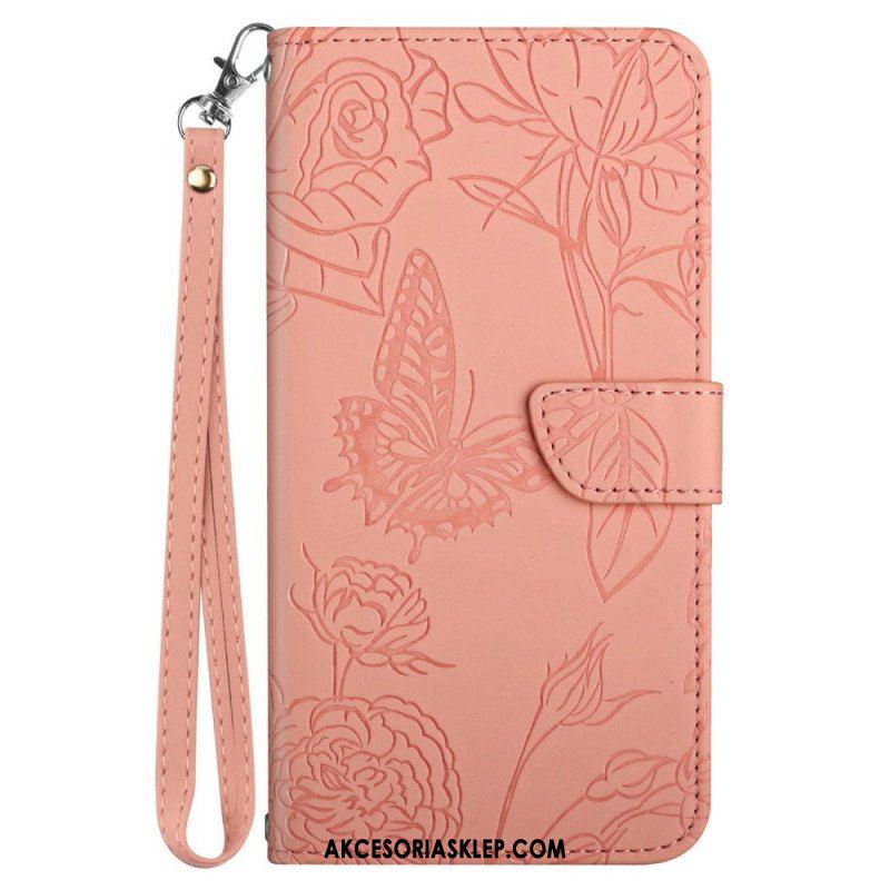 Etui Folio do Samsung Galaxy M23 5G Dyskretne Motyle I Smycz