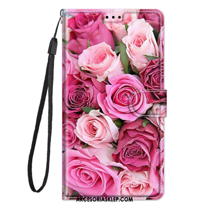 Etui Folio do Samsung Galaxy M23 5G Róże Z Smyczą