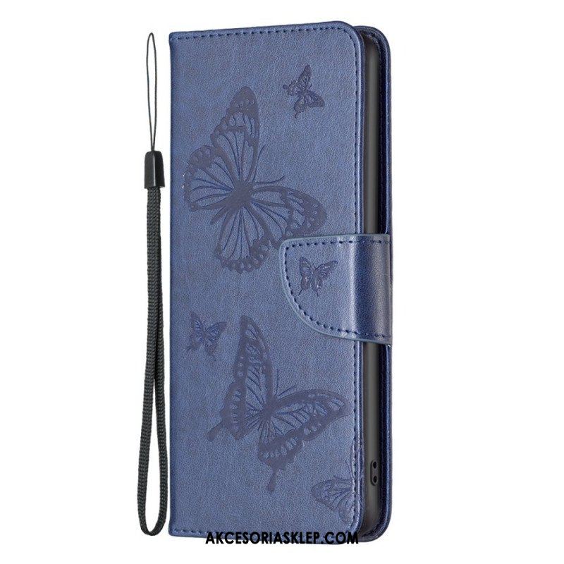 Etui Folio do Samsung Galaxy M23 5G z Łańcuch Paski Z Nadrukiem Motyli