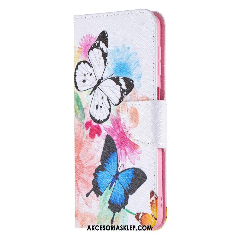 Etui Folio do Samsung Galaxy M32 Malowane Motyle I Kwiaty