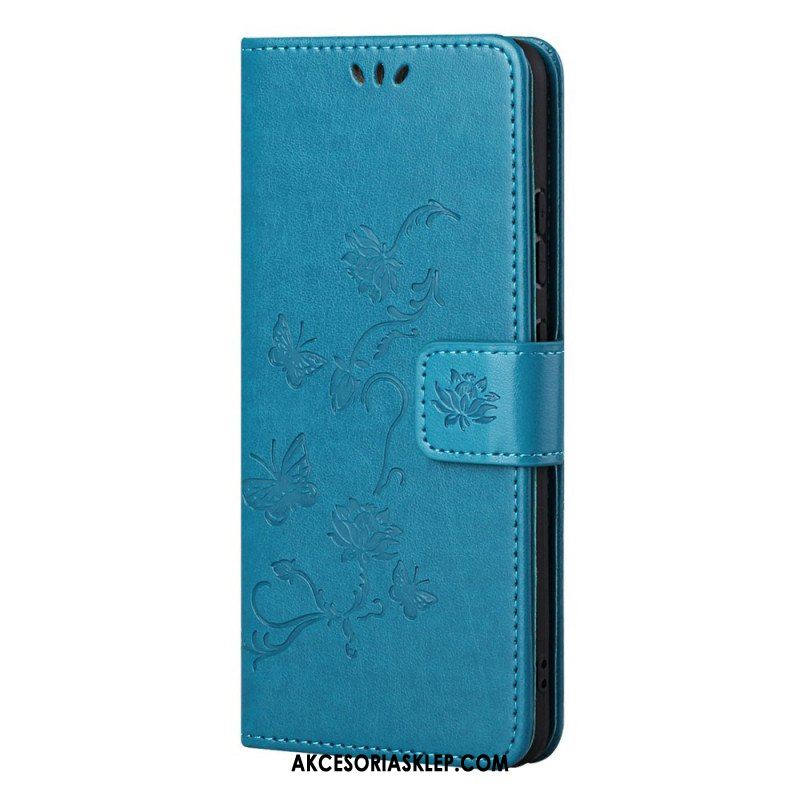 Etui Folio do Samsung Galaxy M52 5G z Łańcuch Pasek W Motyle I Kwiaty