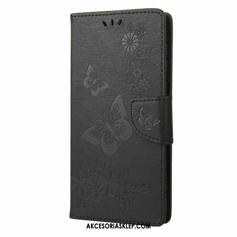 Etui Folio do Samsung Galaxy M53 5G z Łańcuch Pasiasty Projekt Motyli