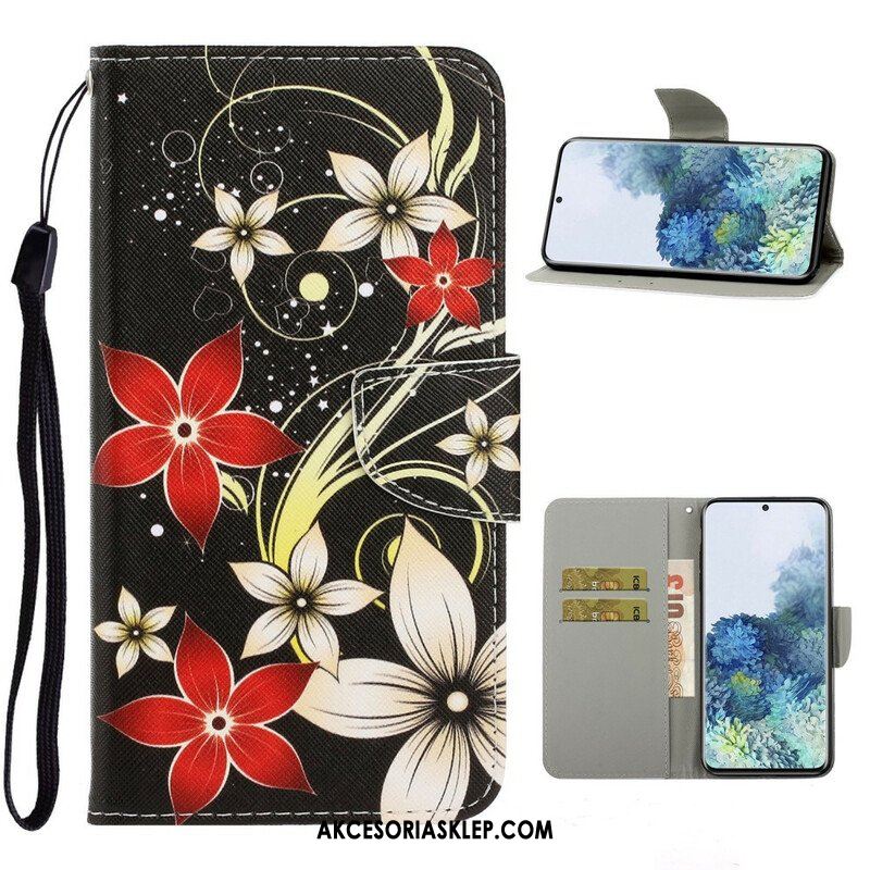 Etui Folio do Samsung Galaxy S21 5G z Łańcuch Kolorowe Paskowate Kwiaty