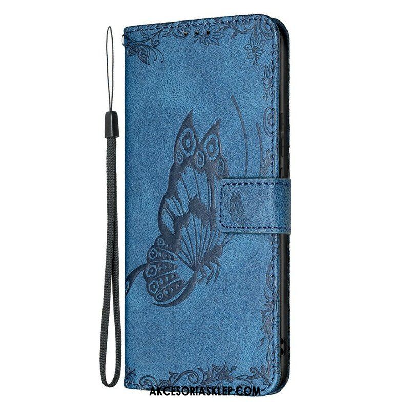 Etui Folio do Samsung Galaxy S21 FE z Łańcuch Barokowy Motyl Z Paskami