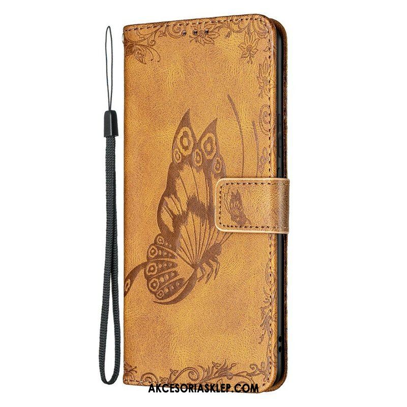 Etui Folio do Samsung Galaxy S21 FE z Łańcuch Barokowy Motyl Z Paskami