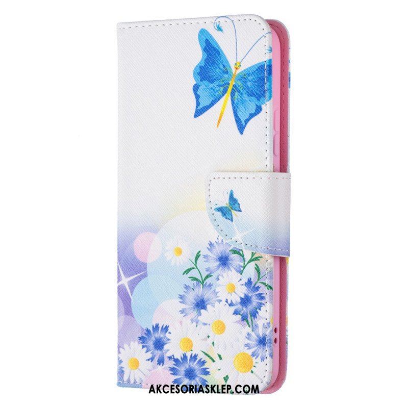 Etui Folio do Samsung Galaxy S22 Plus 5G Malowane Motyle I Kwiaty