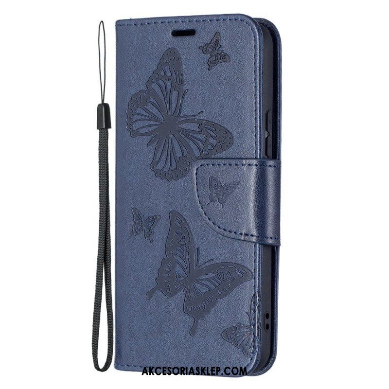 Etui Folio do Samsung Galaxy S22 Plus 5G Motyle W Locie Z Smyczą