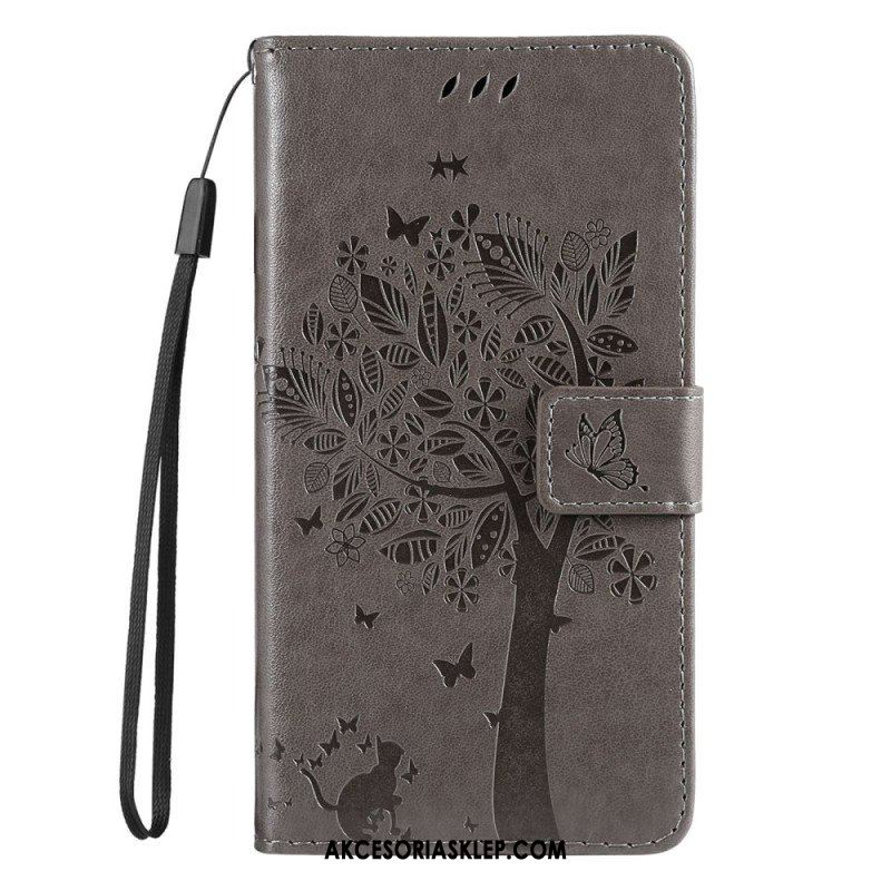 Etui Folio do Samsung Galaxy S23 5G Drapak Dla Kota Ze Smyczą