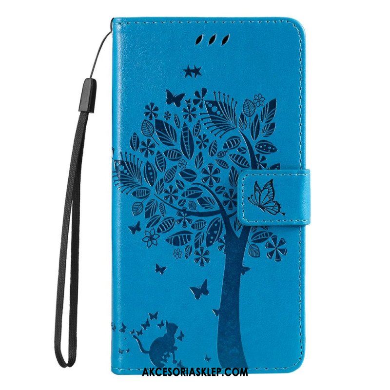 Etui Folio do Samsung Galaxy S23 5G Drapak Dla Kota Ze Smyczą