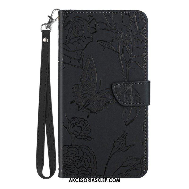 Etui Folio do Samsung Galaxy S23 5G Motyl Ze Smyczą