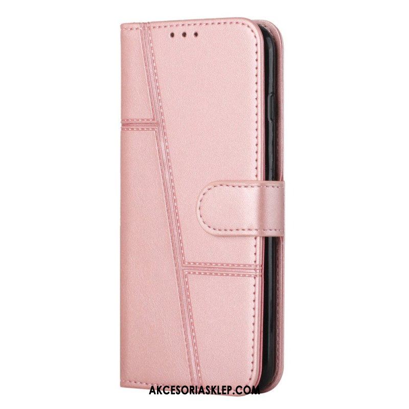 Etui Folio do Samsung Galaxy S23 5G z Łańcuch Paskowaty Geometryczny Skórzany Styl