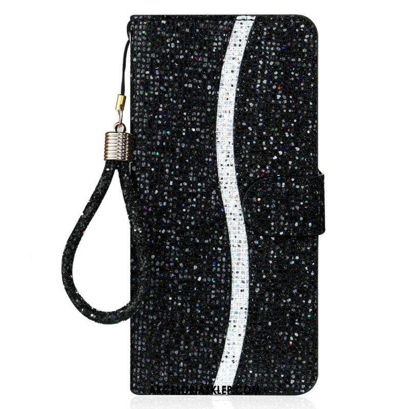 Etui Folio do Samsung Galaxy S23 Ultra 5G z Łańcuch Cekiny Na Ramiączkach