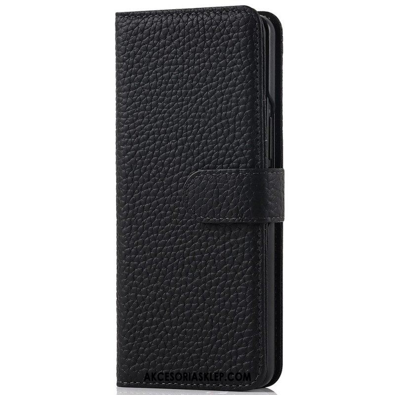 Etui Folio do Samsung Galaxy Z Fold 3 5G Oryginalna Skórzana Obsadka Do Pióra Litchi