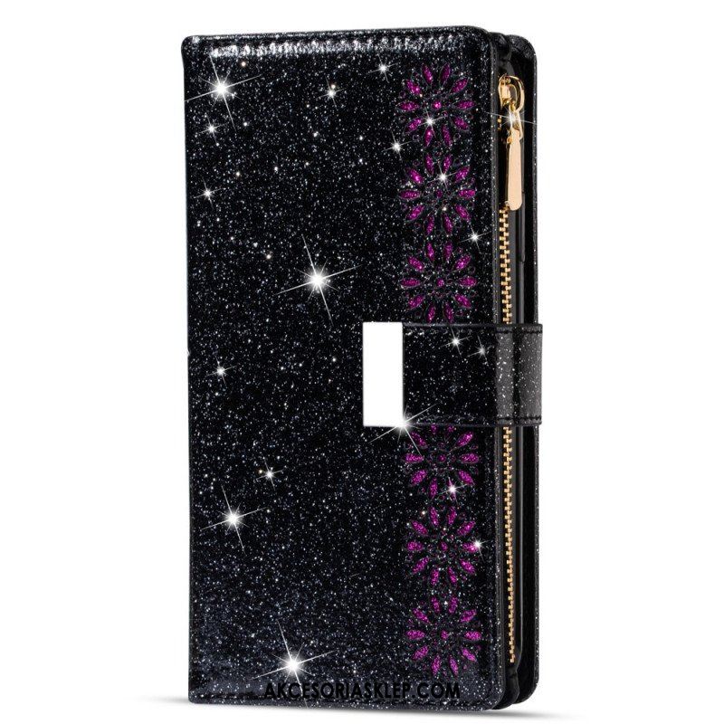 Etui Folio do Samsung Galaxy Z Fold 3 5G Portfel Cekinowy Portfel Zapinany Na Zamek