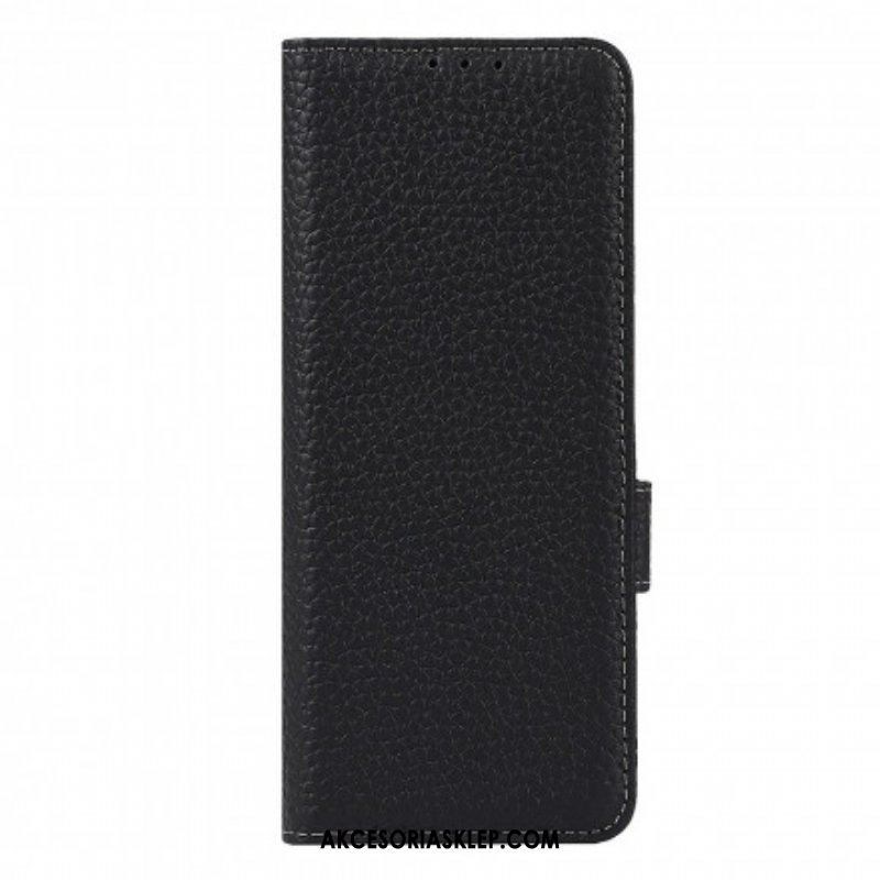 Etui Folio do Samsung Galaxy Z Fold 3 5G Prawdziwa Skóra Litchi