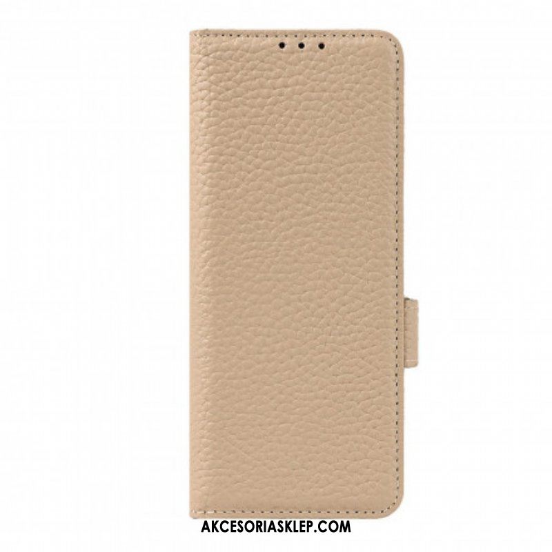 Etui Folio do Samsung Galaxy Z Fold 3 5G Prawdziwa Skóra Litchi