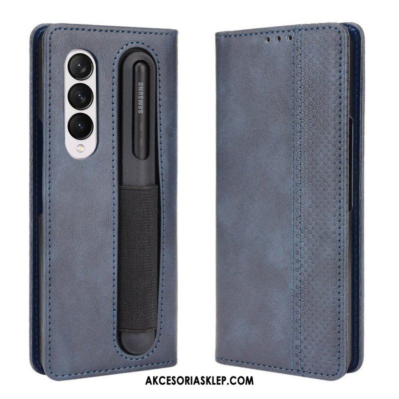 Etui Folio do Samsung Galaxy Z Fold 3 5G Stylizowany Uchwyt Na Rysik Z Efektem Skóry