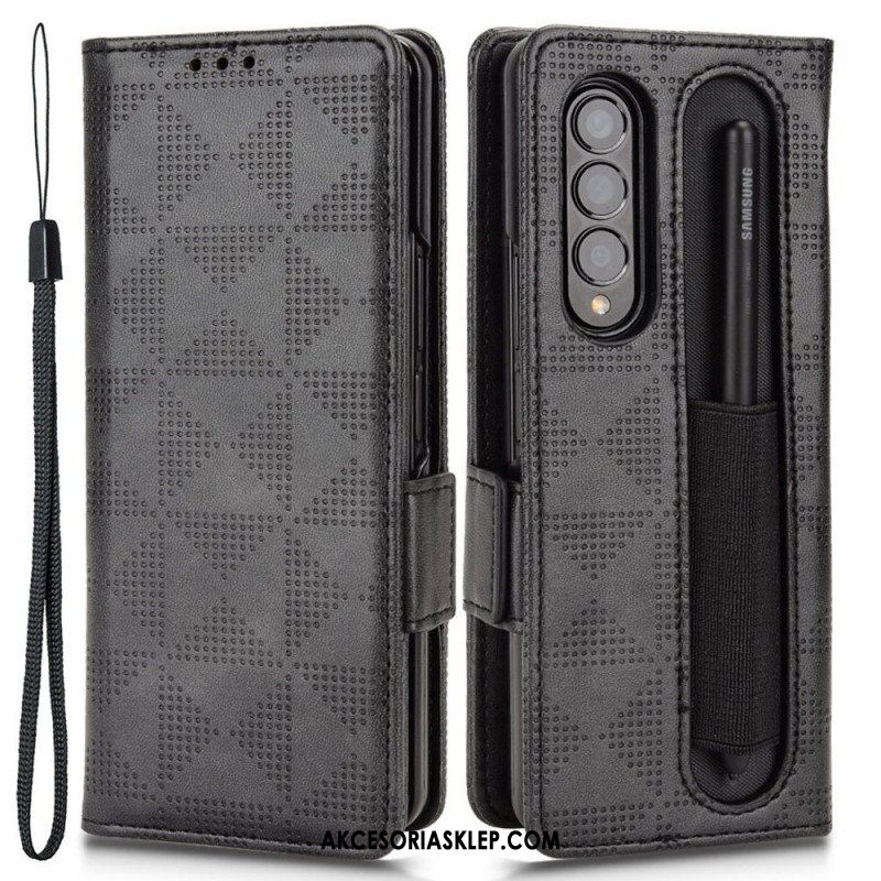 Etui Folio do Samsung Galaxy Z Fold 4 Wzór Perforowane Trójkąty Smycz