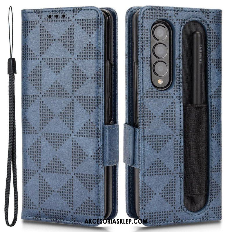 Etui Folio do Samsung Galaxy Z Fold 4 Wzór Perforowane Trójkąty Smycz