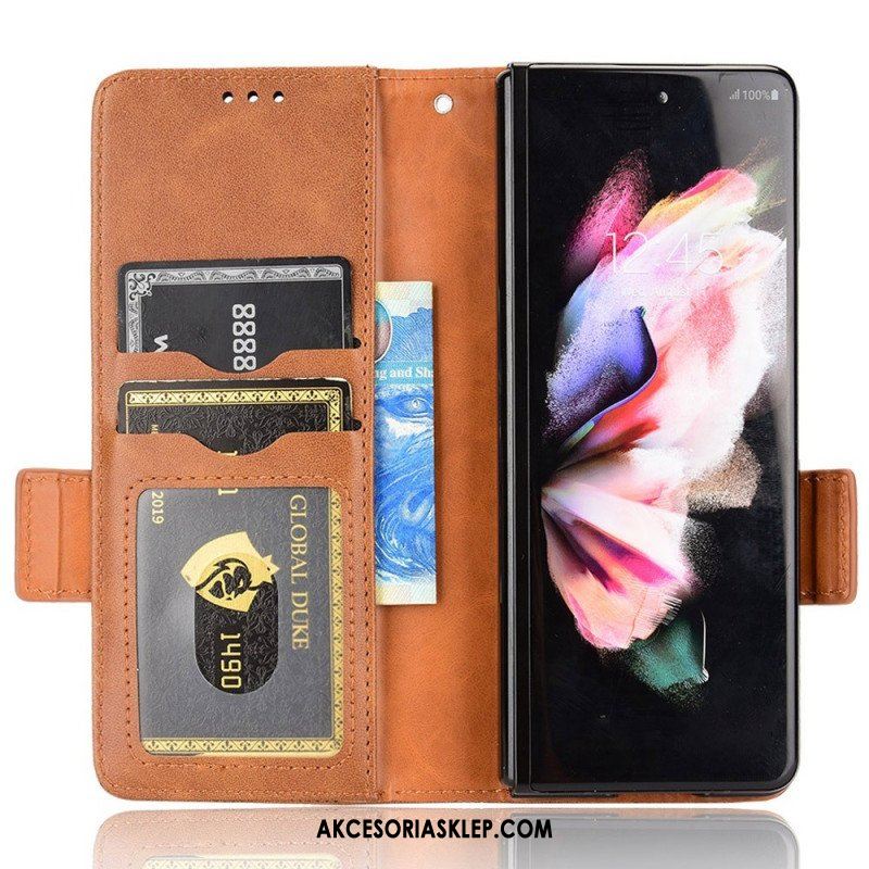 Etui Folio do Samsung Galaxy Z Fold 4 Wzór Perforowane Trójkąty Smycz