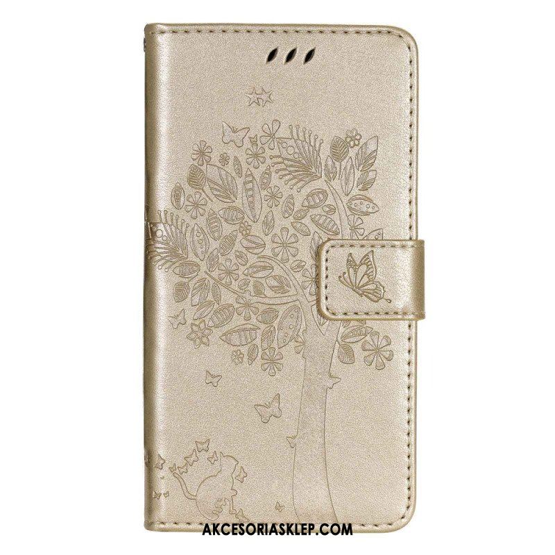 Etui Folio do Sony Xperia 5 IV z Łańcuch Drzewo I Pasiasty Kot