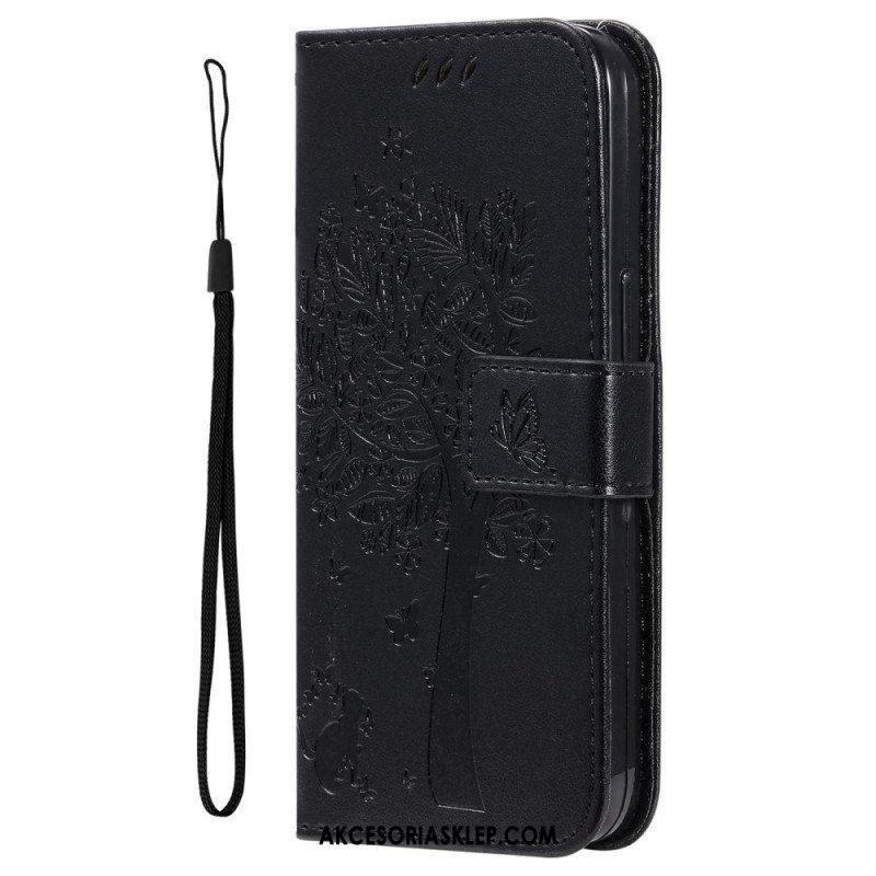 Etui Folio do Xiaomi 12T / 12T Pro z Łańcuch Kot Pod Drzewem Stringów