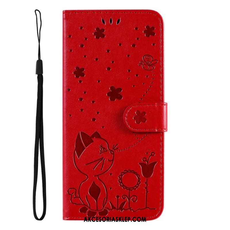 Etui Folio do Xiaomi 13 z Łańcuch Kot I Pszczoła Z Smyczą