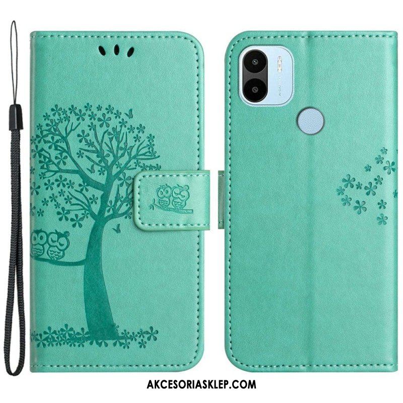 Etui Folio do Xiaomi Redmi A1 z Łańcuch Drzewo Stringów I Sowy