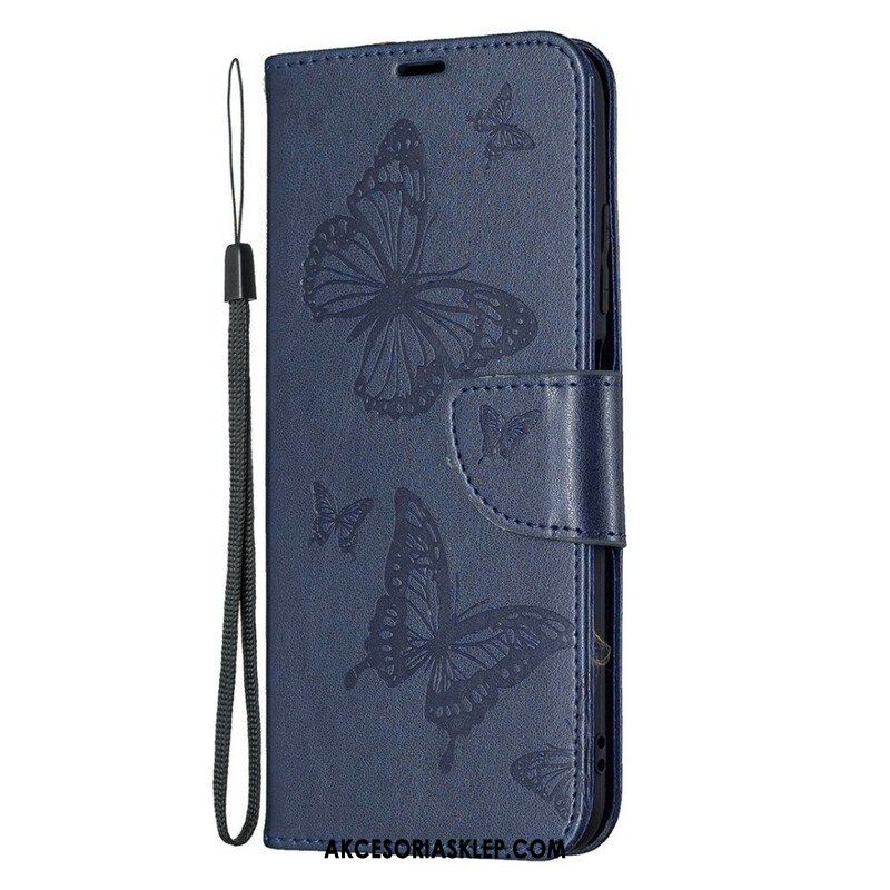 Etui Folio do Xiaomi Redmi Note 10 5G z Łańcuch Paski Z Nadrukiem Motyli