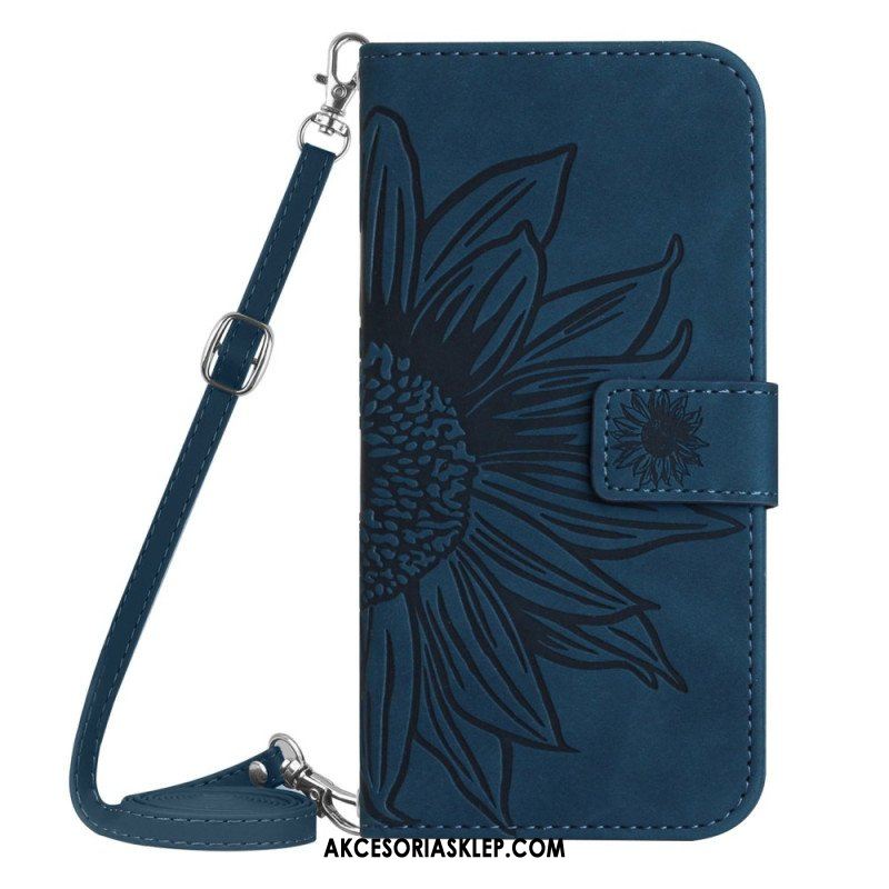 Etui Folio do Xiaomi Redmi Note 12 5G Kwiat Z Paskiem Na Ramię