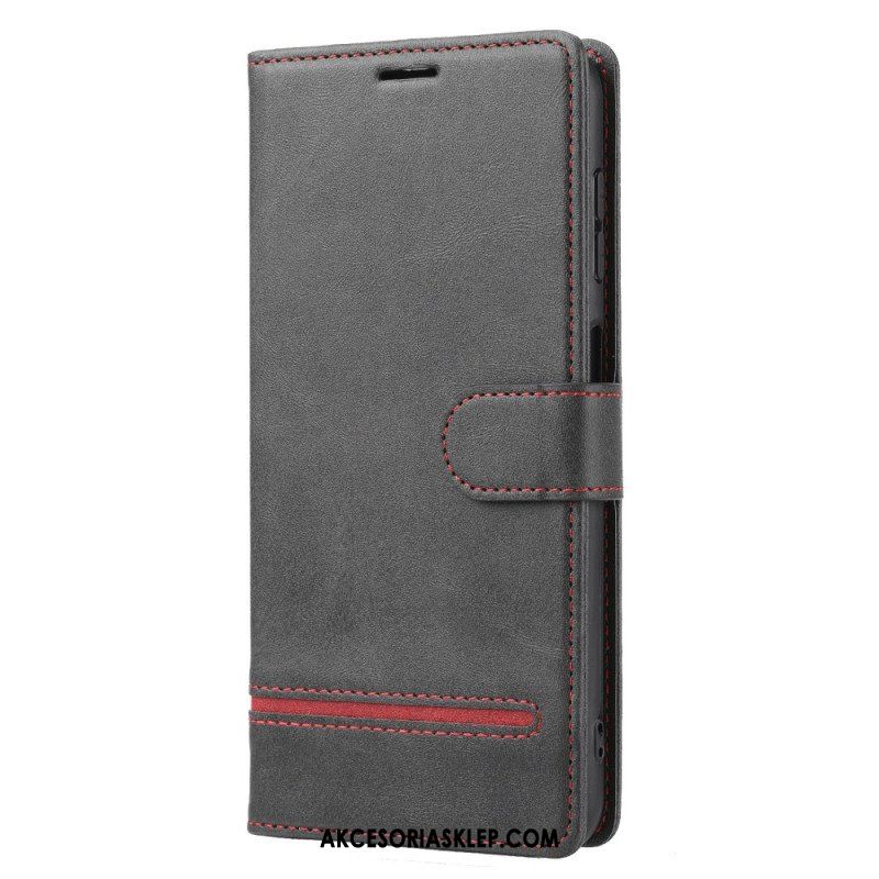 Etui Folio do Xiaomi Redmi Note 12 5G Liniowy Efekt Skóry