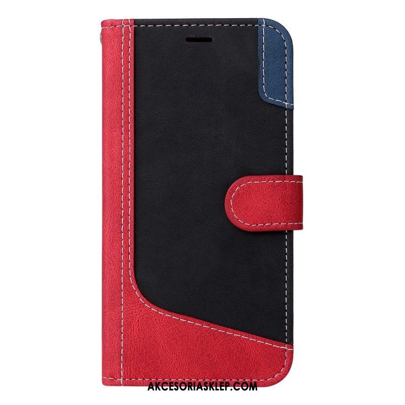 Etui Folio do Xiaomi Redmi Note 12 5G z Łańcuch Trójkolorowy Pasek