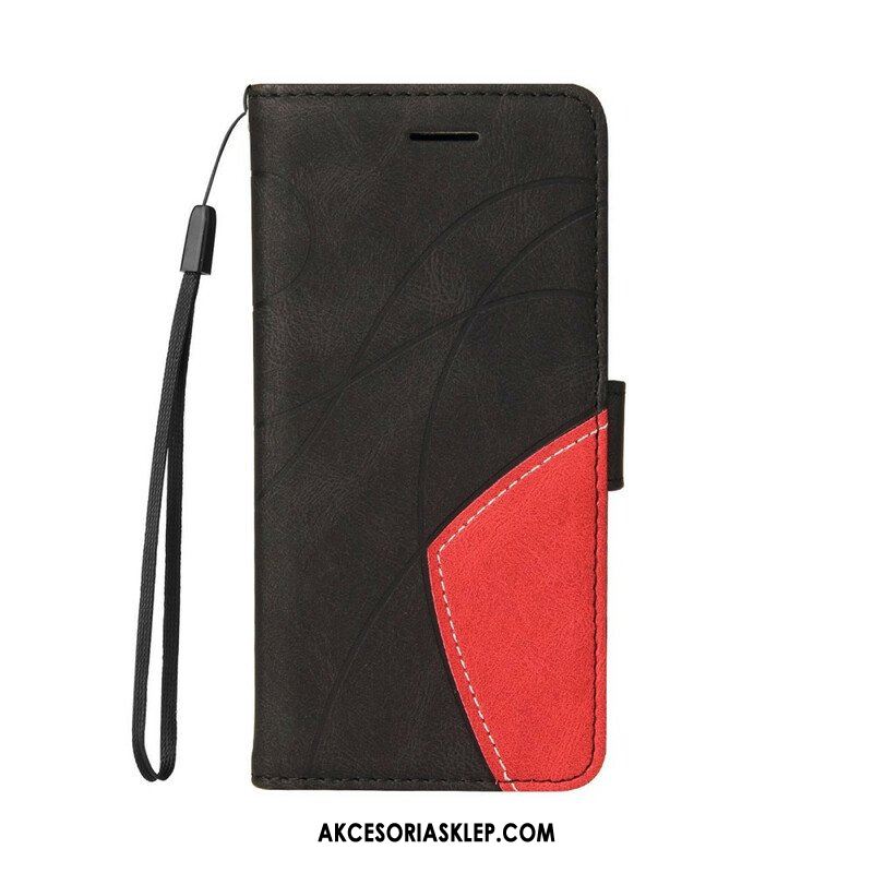 Etui Folio do iPhone 13 Mini Dwukolorowa Sygnowana Sztuczna Skóra