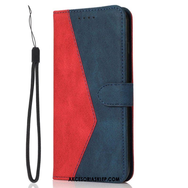 Etui Folio do iPhone 14 Dwukolorowa Skórzana Tekstura