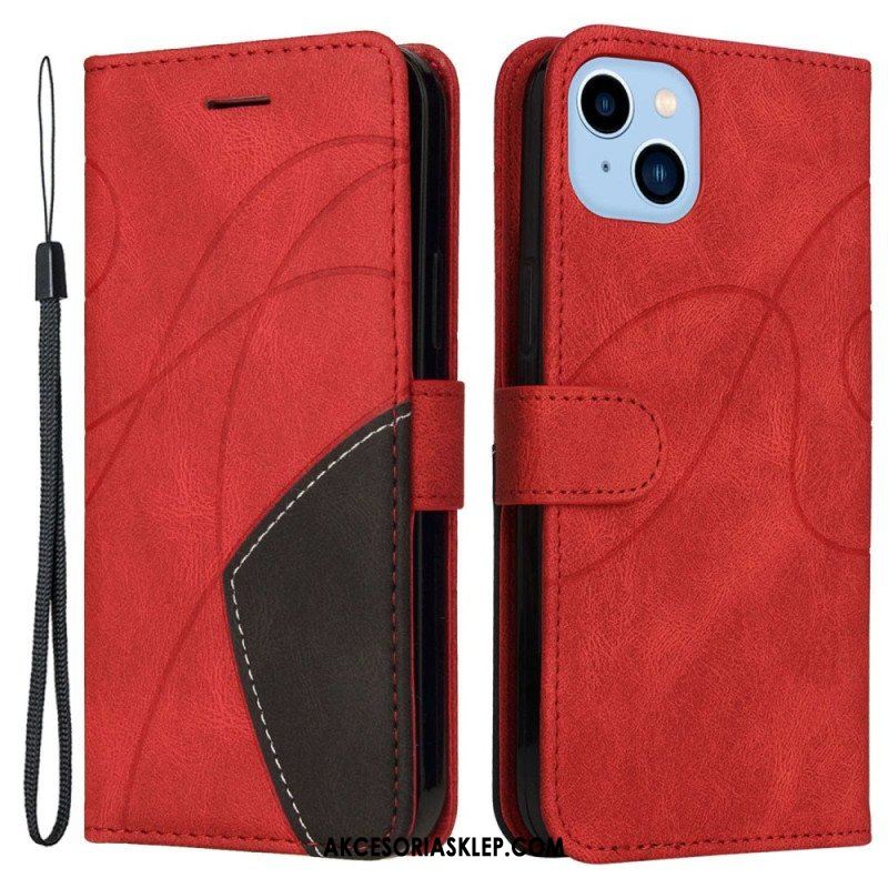 Etui Folio do iPhone 14 Plus Dwukolorowa Sygnowana Sztuczna Skóra