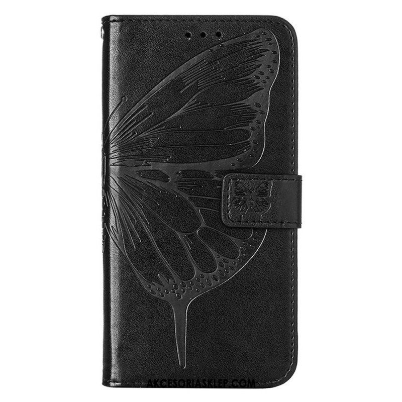 Etui Folio do iPhone 14 Pro Max z Łańcuch Barokowy Motyl Z Paskami