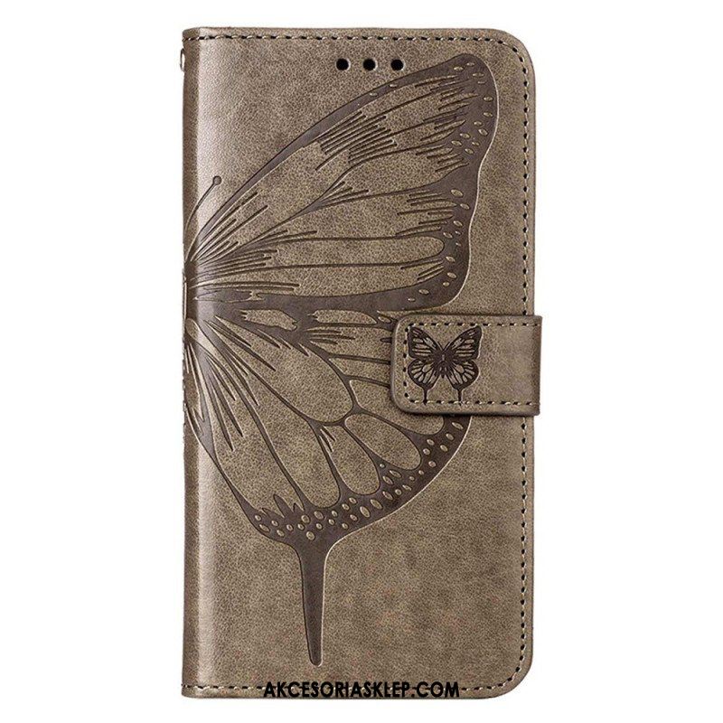 Etui Folio do iPhone 14 Pro Max z Łańcuch Barokowy Motyl Z Paskami