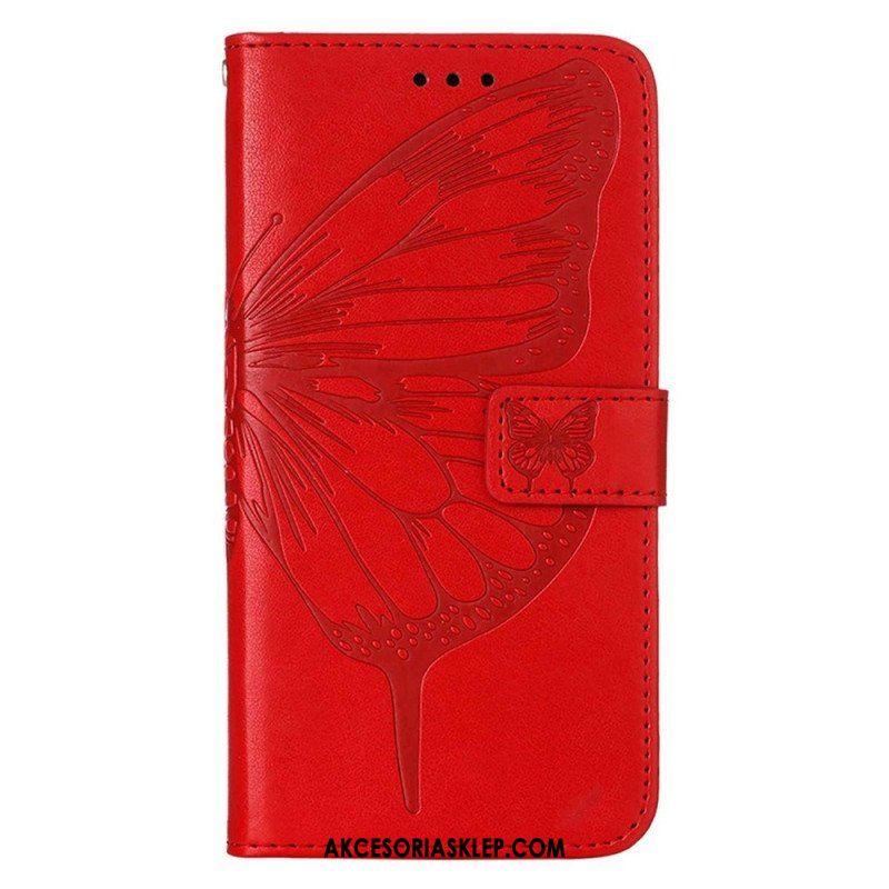 Etui Folio do iPhone 14 Pro Max z Łańcuch Barokowy Motyl Z Paskami