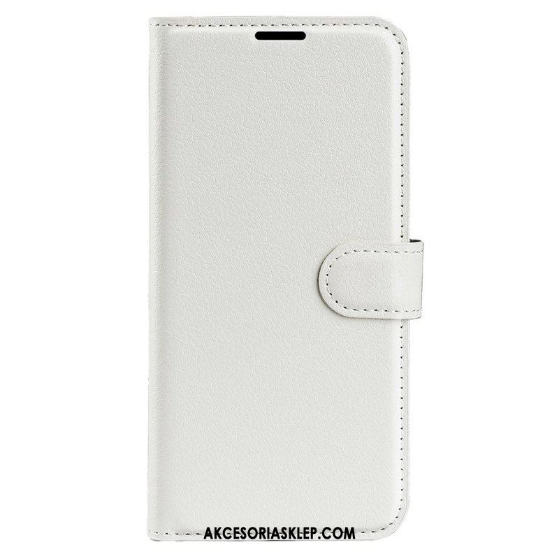 Etui Folio do iPhone 15 Klasyczna Sztuczna Skóra Litchi